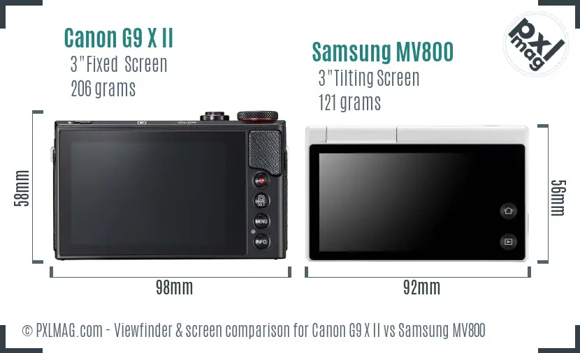 Canon G9 X II vs Samsung MV800 Screen and Viewfinder comparison