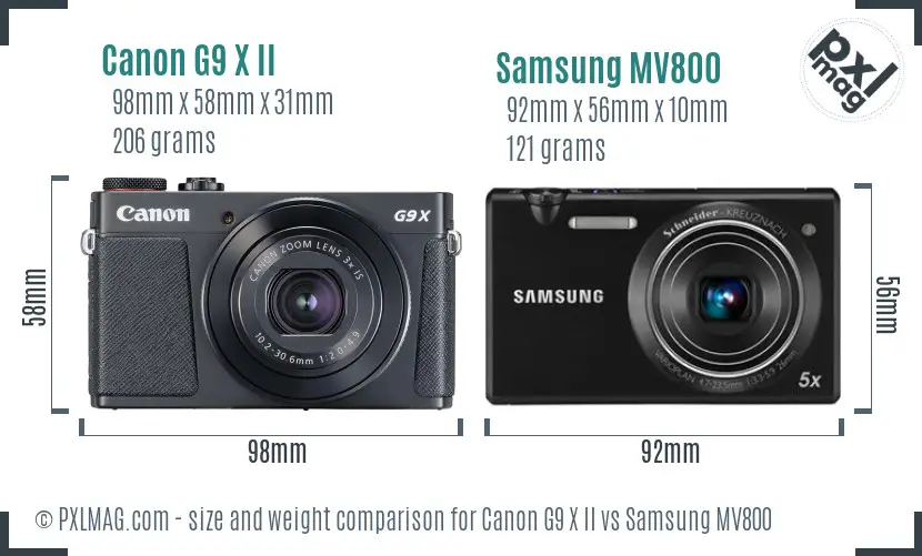 Canon G9 X II vs Samsung MV800 size comparison