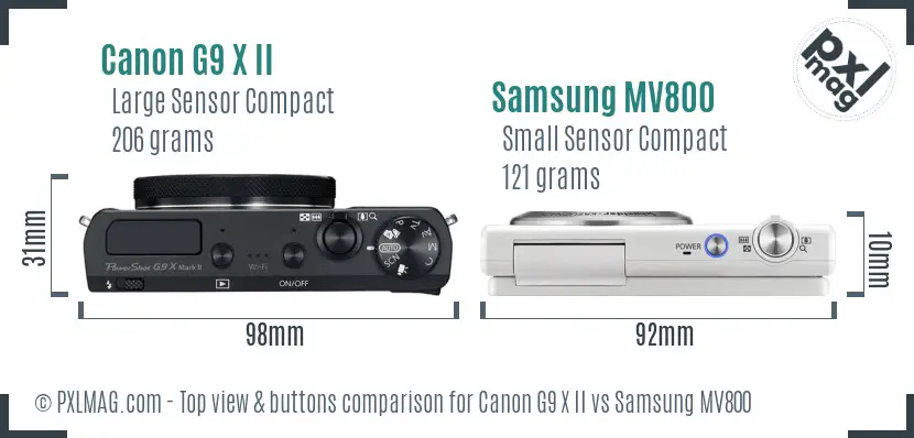 Canon G9 X II vs Samsung MV800 top view buttons comparison