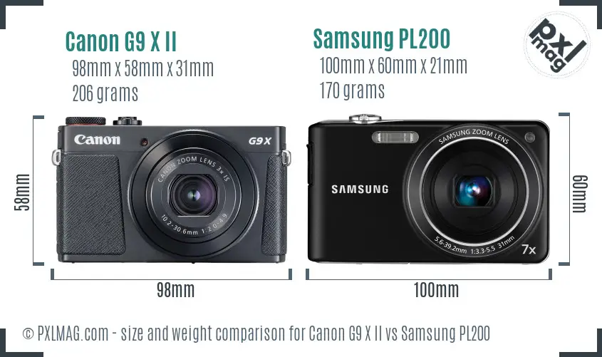 Canon G9 X II vs Samsung PL200 size comparison