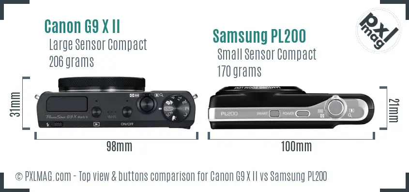 Canon G9 X II vs Samsung PL200 top view buttons comparison