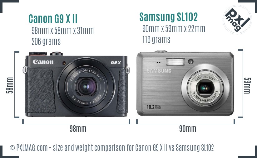 Canon G9 X II vs Samsung SL102 size comparison