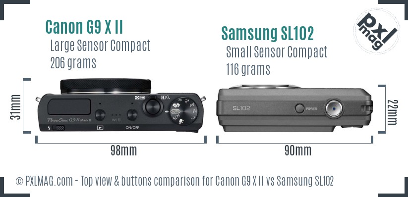 Canon G9 X II vs Samsung SL102 top view buttons comparison