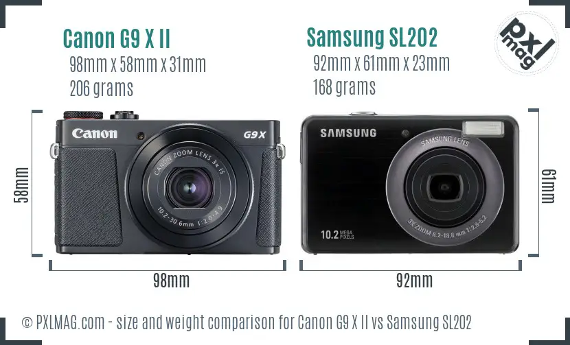 Canon G9 X II vs Samsung SL202 size comparison Canon G9 X II vs Samsung SL202 size comparison