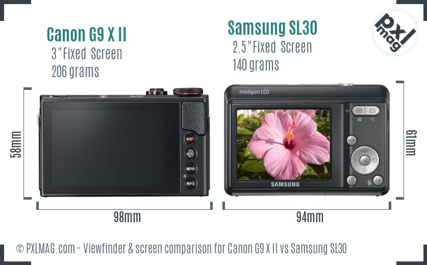 Canon G9 X II vs Samsung SL30 Screen and Viewfinder comparison