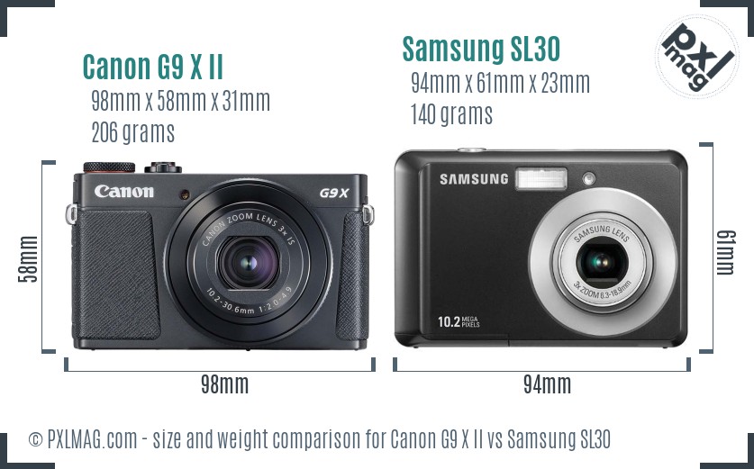 Canon G9 X II vs Samsung SL30 size comparison