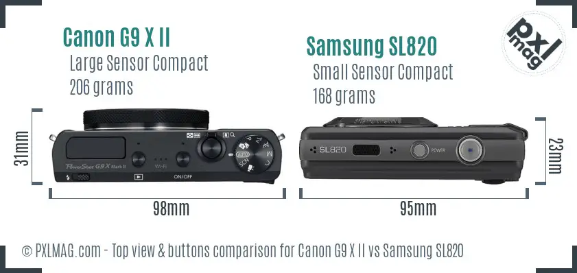Canon G9 X II vs Samsung SL820 top view buttons comparison Canon G9 X II vs Samsung SL820 top view buttons comparison