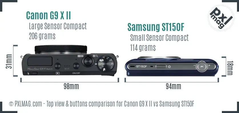 Canon G9 X II vs Samsung ST150F top view buttons comparison