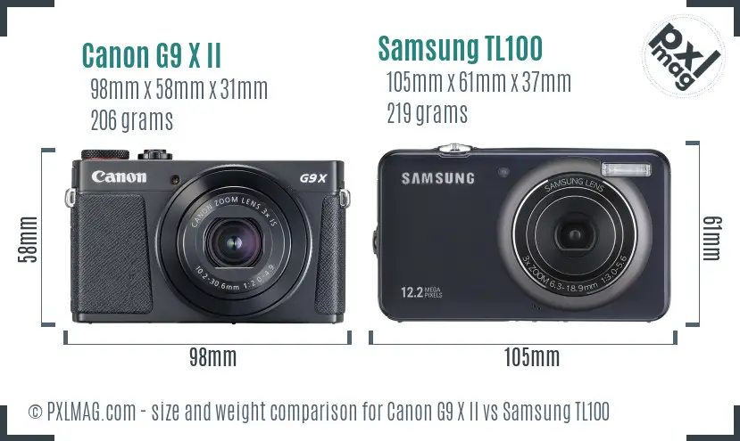 Canon G9 X II vs Samsung TL100 size comparison Canon G9 X II vs Samsung TL100 size comparison