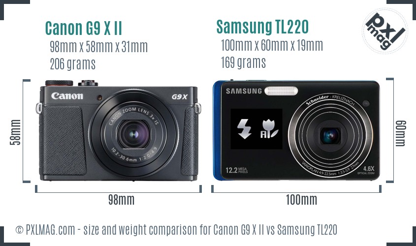 Canon G9 X II vs Samsung TL220 size comparison