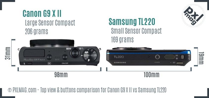 Canon G9 X II vs Samsung TL220 top view buttons comparison