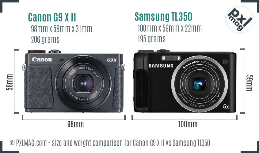 Canon G9 X II vs Samsung TL350 size comparison