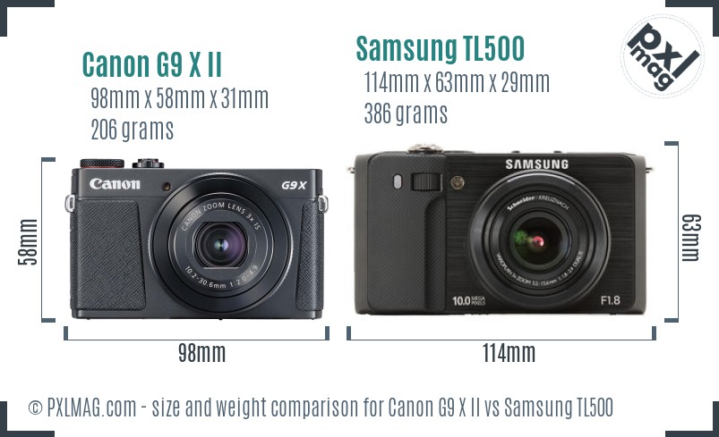Canon G9 X II vs Samsung TL500 size comparison