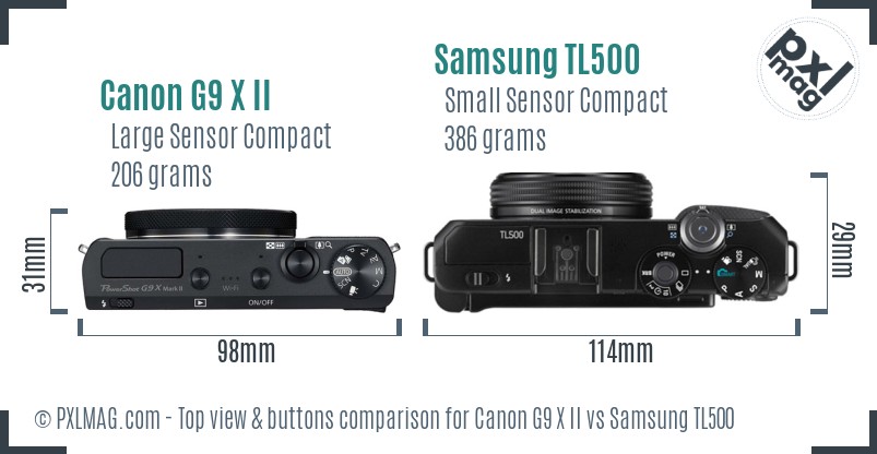 Canon G9 X II vs Samsung TL500 top view buttons comparison