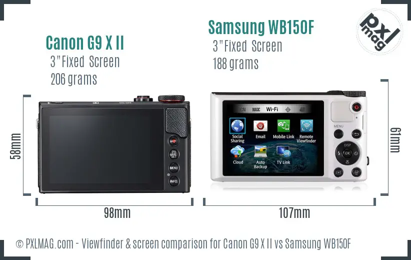 Canon G9 X II vs Samsung WB150F Screen and Viewfinder comparison Canon G9 X II vs Samsung WB150F Screen and Viewfinder comparison
