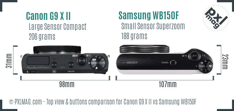 Canon G9 X II vs Samsung WB150F top view buttons comparison Canon G9 X II vs Samsung WB150F top view buttons comparison