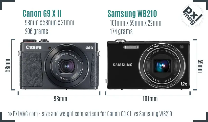 Canon G9 X II vs Samsung WB210 size comparison