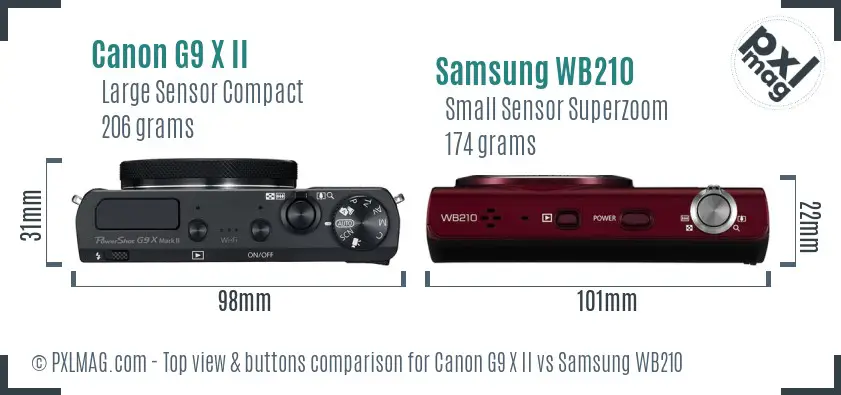 Canon G9 X II vs Samsung WB210 top view buttons comparison