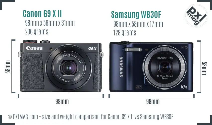 Canon G9 X II vs Samsung WB30F size comparison Canon G9 X II vs Samsung WB30F size comparison