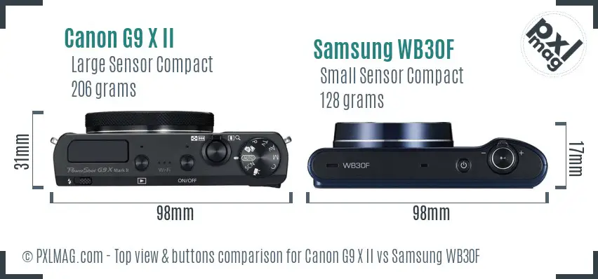 Canon G9 X II vs Samsung WB30F top view buttons comparison Canon G9 X II vs Samsung WB30F top view buttons comparison