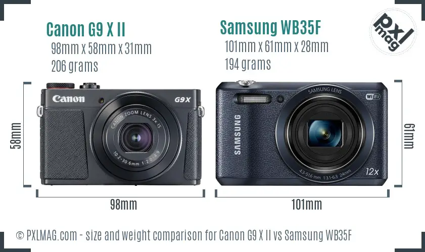 Canon G9 X II vs Samsung WB35F size comparison