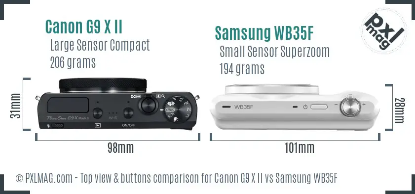 Canon G9 X II vs Samsung WB35F top view buttons comparison