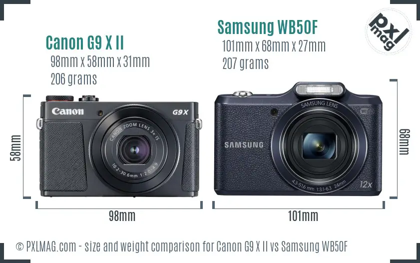 Canon G9 X II vs Samsung WB50F size comparison