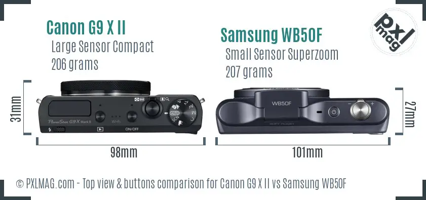 Canon G9 X II vs Samsung WB50F top view buttons comparison