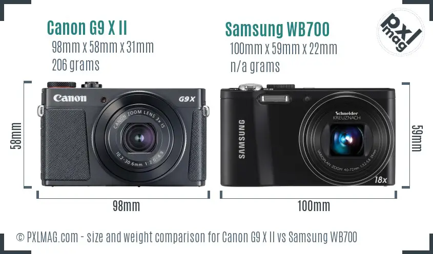 Canon G9 X II vs Samsung WB700 size comparison Canon G9 X II vs Samsung WB700 size comparison