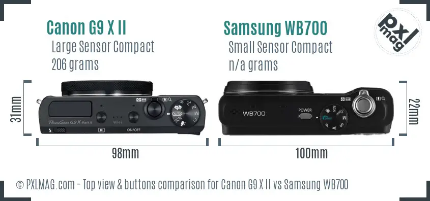 Canon G9 X II vs Samsung WB700 top view buttons comparison Canon G9 X II vs Samsung WB700 top view buttons comparison