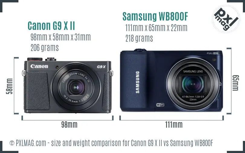 Canon G9 X II vs Samsung WB800F size comparison