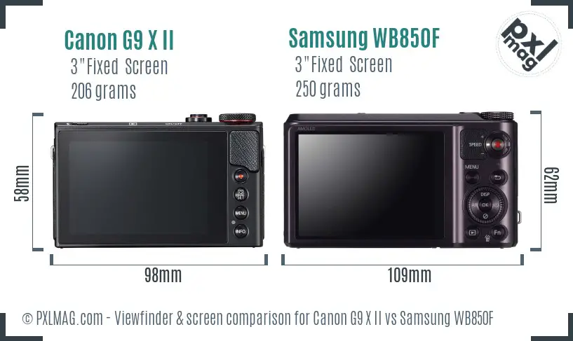 Canon G9 X II vs Samsung WB850F Screen and Viewfinder comparison
