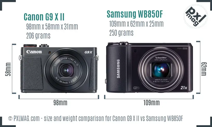 Canon G9 X II vs Samsung WB850F size comparison