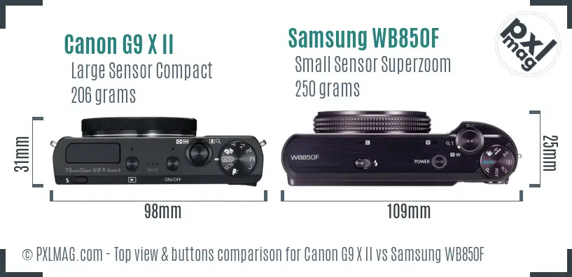 Canon G9 X II vs Samsung WB850F top view buttons comparison