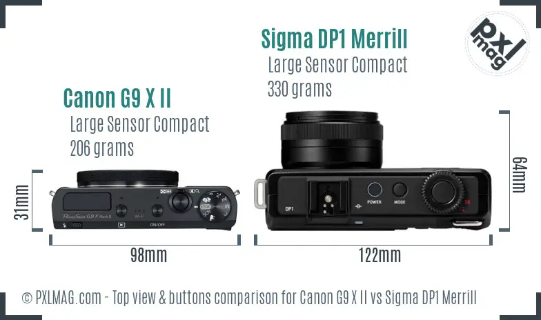 Canon G9 X II vs Sigma DP1 Merrill top view buttons comparison