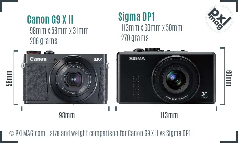 Canon G9 X II vs Sigma DP1 size comparison