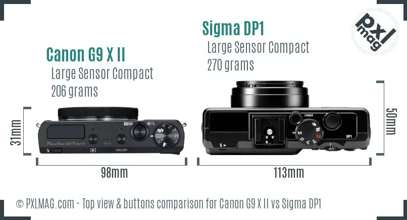 Canon G9 X II vs Sigma DP1 top view buttons comparison