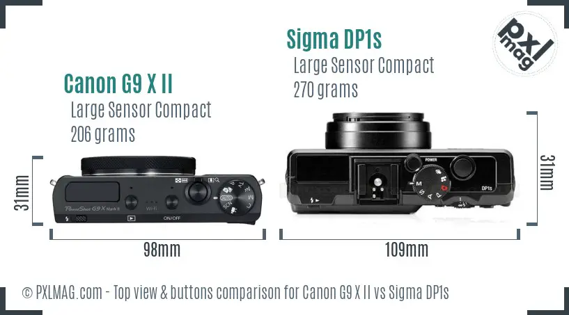 Canon G9 X II vs Sigma DP1s top view buttons comparison