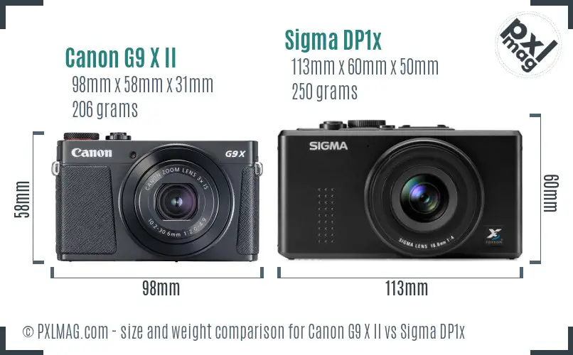 Canon G9 X II vs Sigma DP1x size comparison