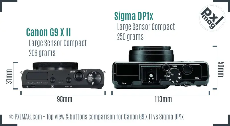 Canon G9 X II vs Sigma DP1x top view buttons comparison
