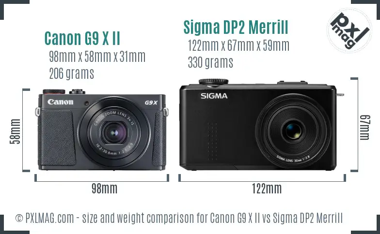 Canon G9 X II vs Sigma DP2 Merrill size comparison