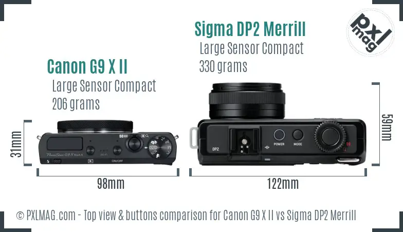 Canon G9 X II vs Sigma DP2 Merrill top view buttons comparison