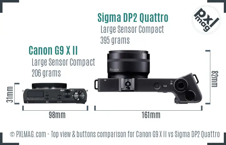 Canon G9 X II vs Sigma DP2 Quattro top view buttons comparison