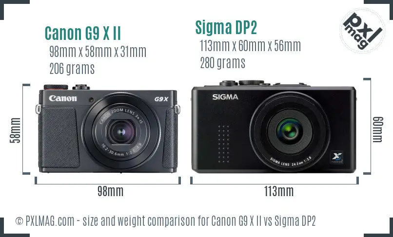 Canon G9 X II vs Sigma DP2 size comparison