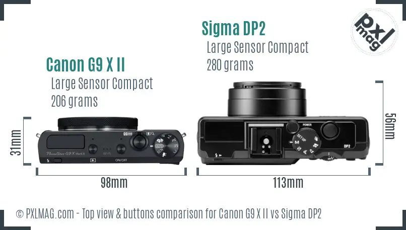 Canon G9 X II vs Sigma DP2 top view buttons comparison