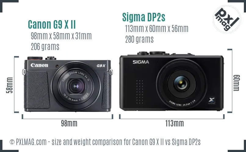 Canon G9 X II vs Sigma DP2s size comparison
