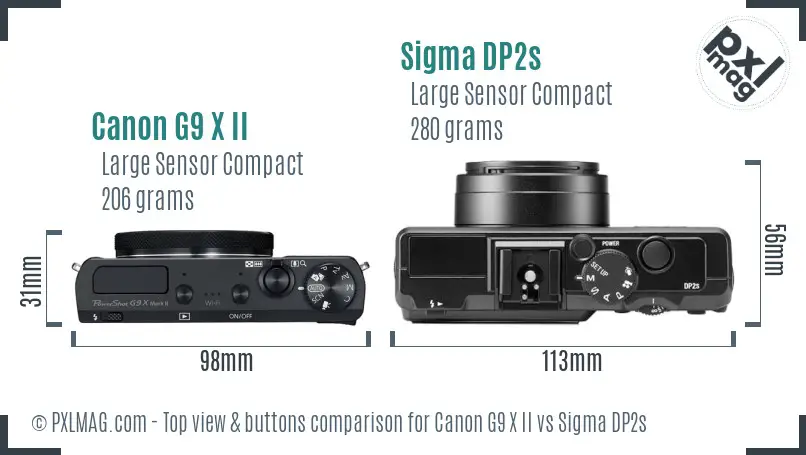 Canon G9 X II vs Sigma DP2s top view buttons comparison