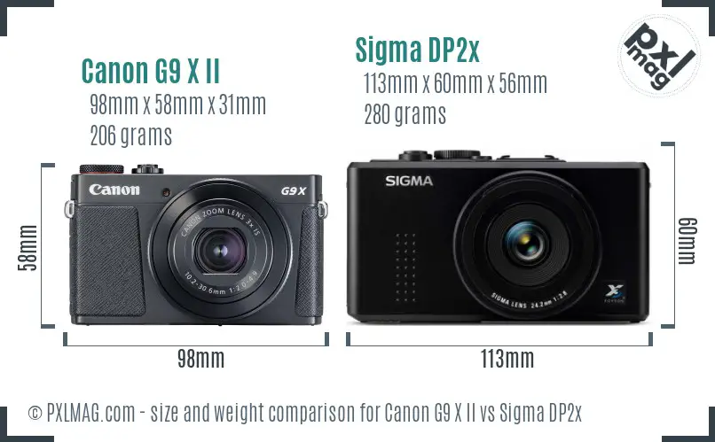 Canon G9 X II vs Sigma DP2x size comparison