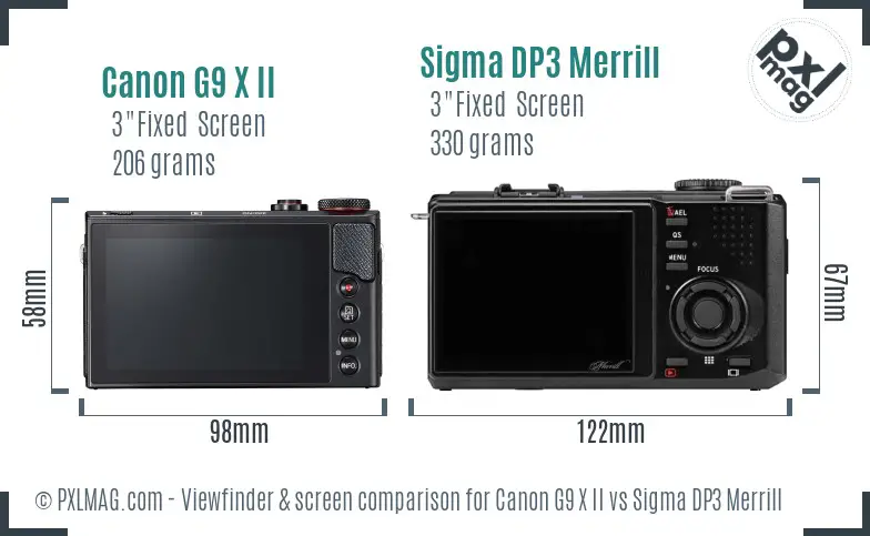 Canon G9 X II vs Sigma DP3 Merrill Screen and Viewfinder comparison