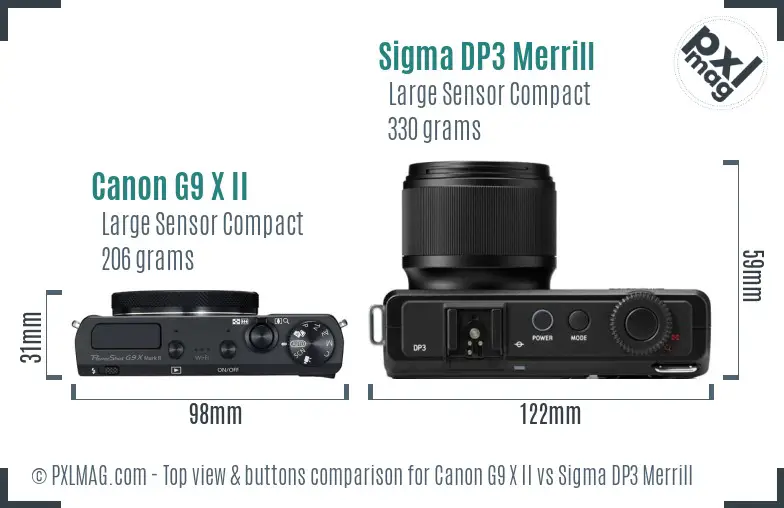 Canon G9 X II vs Sigma DP3 Merrill top view buttons comparison